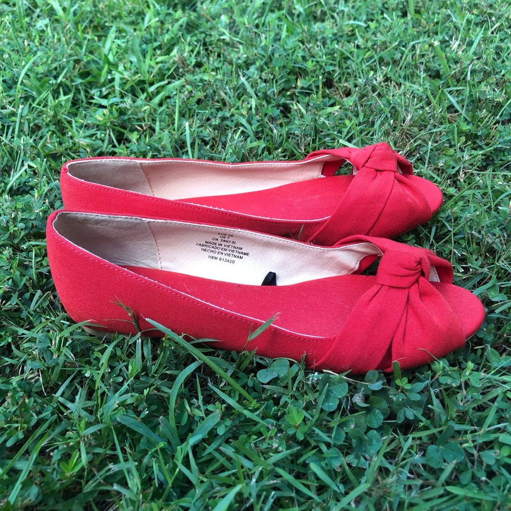 H&M Red Bow Flats Sz 8